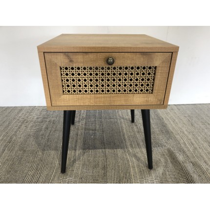 CHARLIE Brown Bedside Table with Cane Effect Drawer