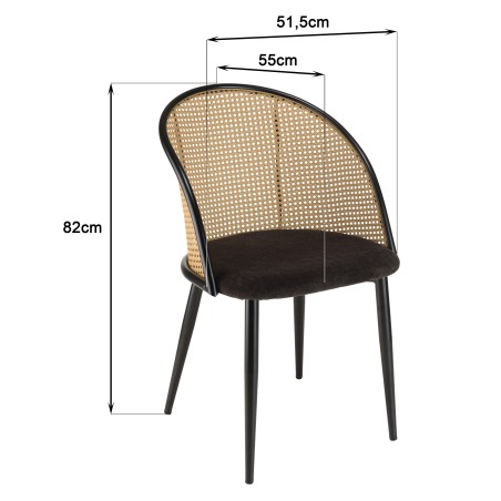 SECOND-HAND - 2 black fabric armchairs with rounded backs and cane effect