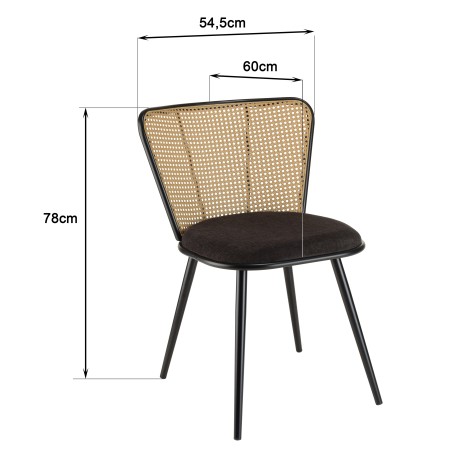 Seconde main - Lot de 2 chaises  - Assise tissu noir - Effet cannage