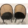 SECONDE MAIN - 2 fauteuils tissu noir dossier arrondi effet cannage