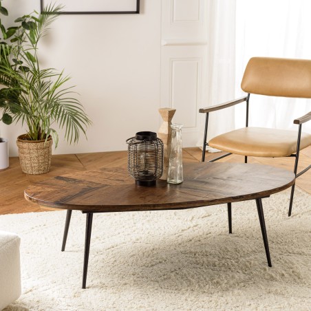 Table basse ovale KIARA 135x70cm plateau chevrons - Seconde Main