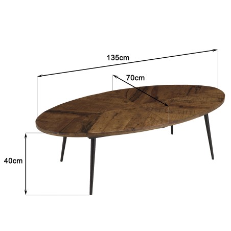 Table basse ovale KIARA 135x70cm plateau chevrons - Seconde Main