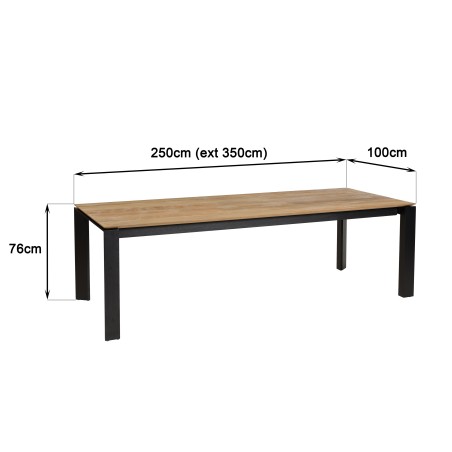 Table à manger ext. 250/350x100cm teck recyclé pieds métal - Seconde Main