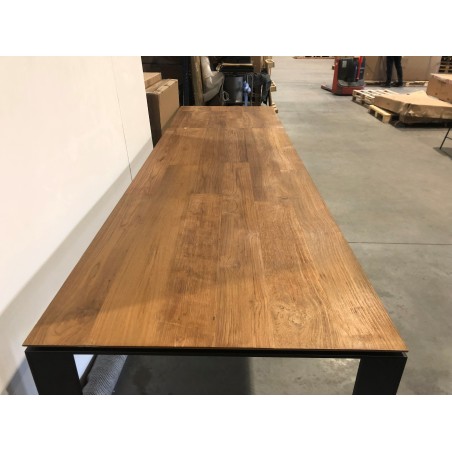 Outdoor dining table 250/350x100cm recycled teak with metal legs
