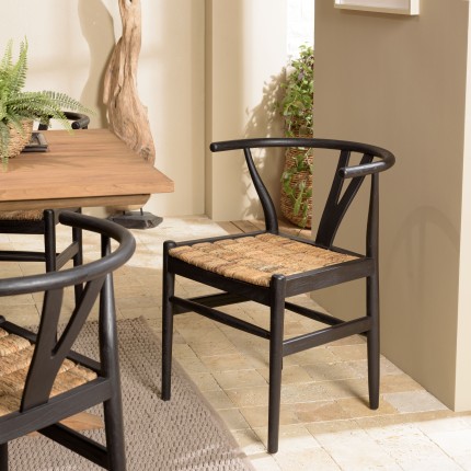 Black Recycled Teak Chair - Trendy Rounded Backrest - Second Hand
