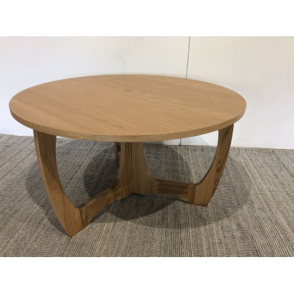 Round coffee table D80 with decorative finish and natural oak openwork base - Second Hand
