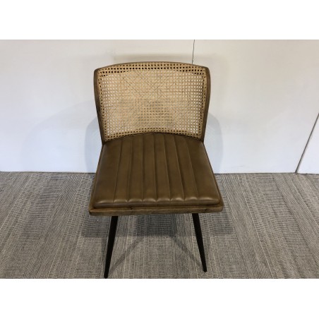 Chaise manguier assise matelassée cuir dossier rotin - SECONDE MAIN