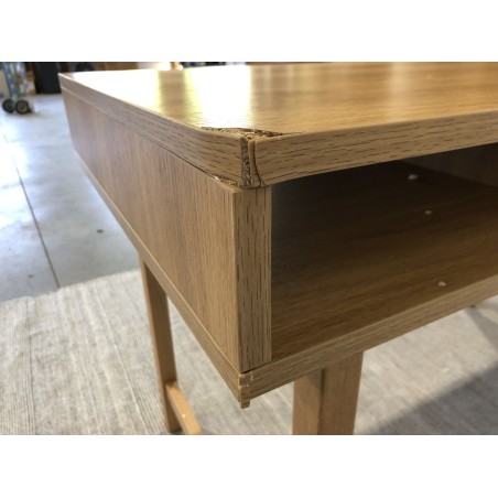 Natural colour desk with 1 drawer, rounded pattern decoration and 1 niche - ETHAN