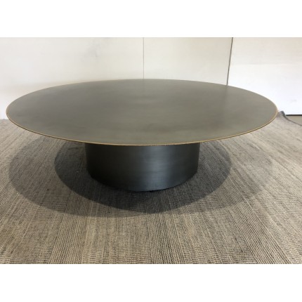 Table basse ronde 120x120cm en fer noir et bordure dorée | SECONDE MAIN