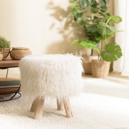 Tabouret rond en peau de mouton 40x40cm - Seconde Main