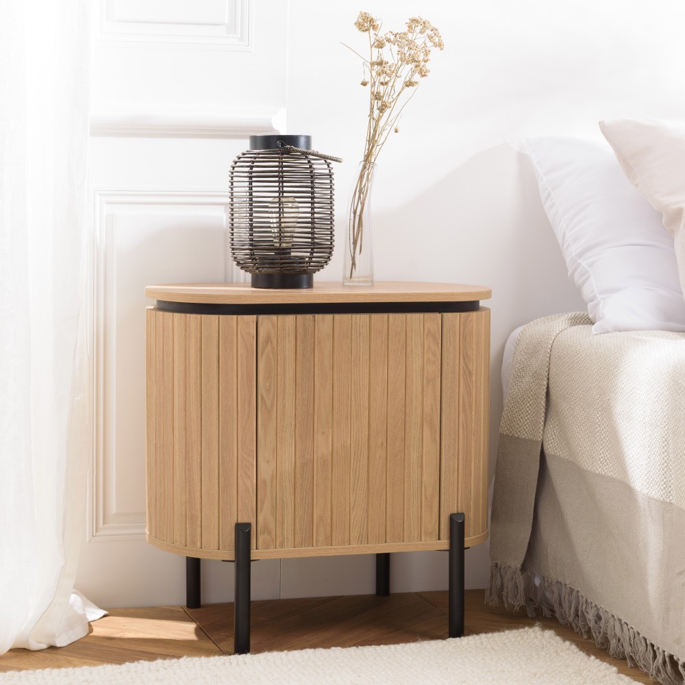 Table de chevet bois 1 porte style rétro pin marron | Seconde Vie