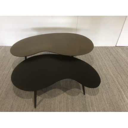SECOND-HAND - Set of 2 oval coffee tables in matt black and gold aluminium