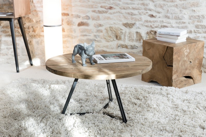 Table basse ronde SIXTINE 75x75cm teck recyclé - Seconde Main