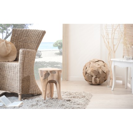 WALLY Round Stool - Teak Wood - 30 x 30 cm - Natural Brown