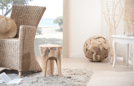 Tabouret rond WALLY en bois de teck naturel