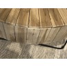 SECONDE MAIN - Table basse ronde 90x90cm bois Teck naturel pieds épingles scandi métal noir