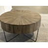 SECONDE MAIN - Table basse ronde 90x90cm bois Teck naturel pieds épingles scandi métal noir