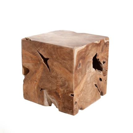 Cube bois naturel en teck WALLY - Déco unique