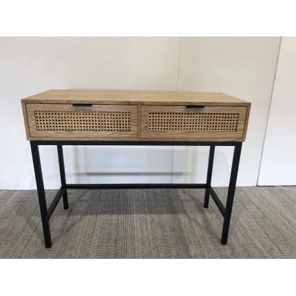 SECONDE MAIN - Console 2 tiroirs cannage naturel