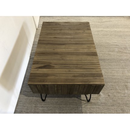 SECOND-HAND - Rectangular coffee table with 2 drawers, natural teak wood branches - Scandi metal pin legs
