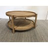 Table basse en bois 80.5cm avec tablette en rotin | Seconde Main