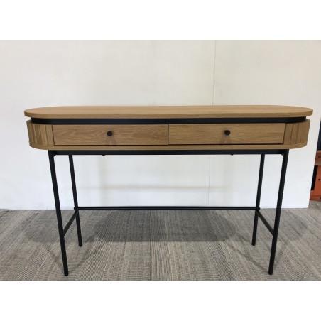 Console arrondie couleur naturelle 2 tiroirs pieds métal noir - Seconde Main