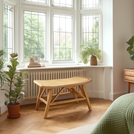 1-seater bench in wood and rattan | Second Hand