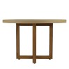 Round dining table, 120x120cm, beige concrete with crossed teak legs - Second-hand