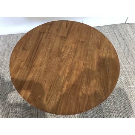 Double-tier coffee table, 100x100cm, recycled teak and white metal | SECOND-HAND