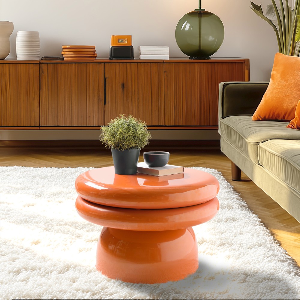 Designer side table in fluorescent orange iron - Second-hand