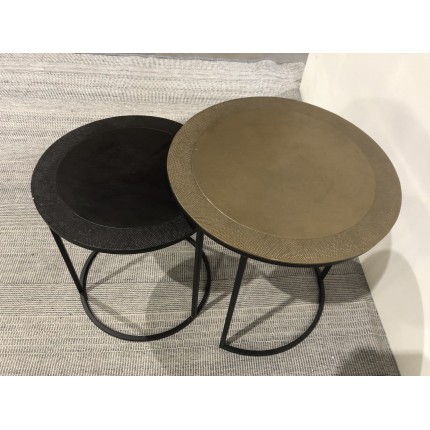 JOHAN - Set of 2 Round Nesting Side Tables in Gold and Black Aluminium
