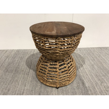 Openwork Stool with Recycled Teak Seat - Multifunctional and Stylish | Second Hand