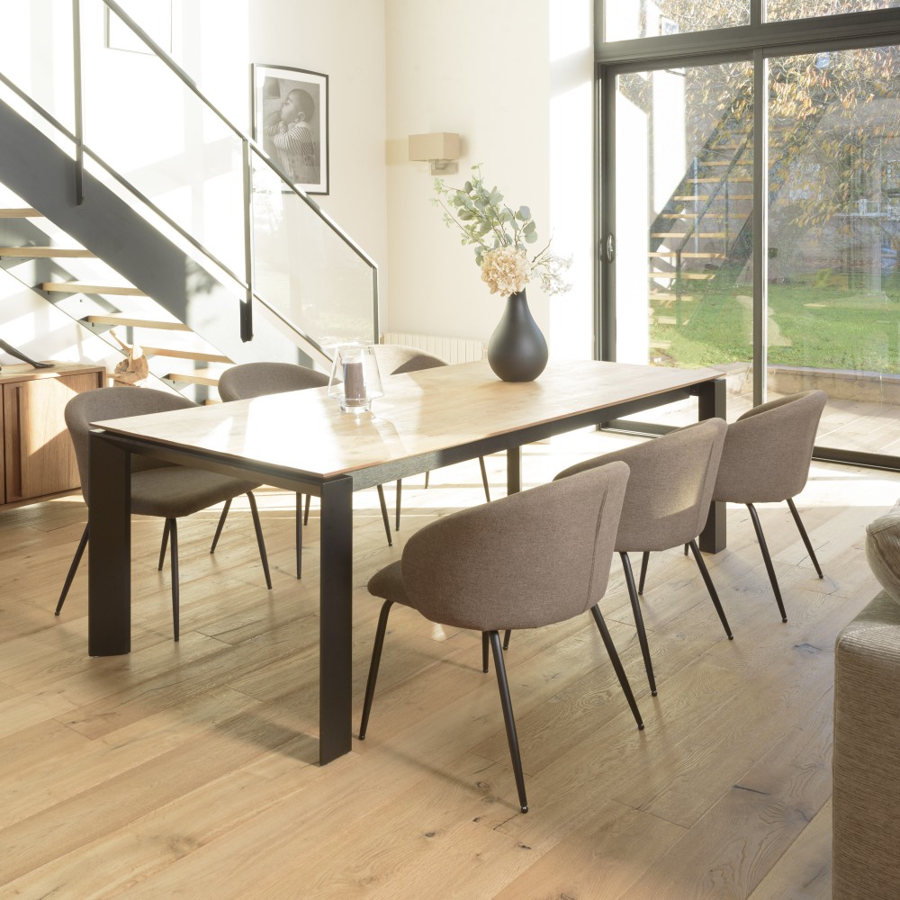 Lot de 2 chaises TOM - Tissu marron et acier noir | Seconde Main