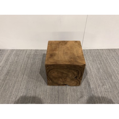 Cube bois naturel en teck WALLY - Déco unique - Seconde main