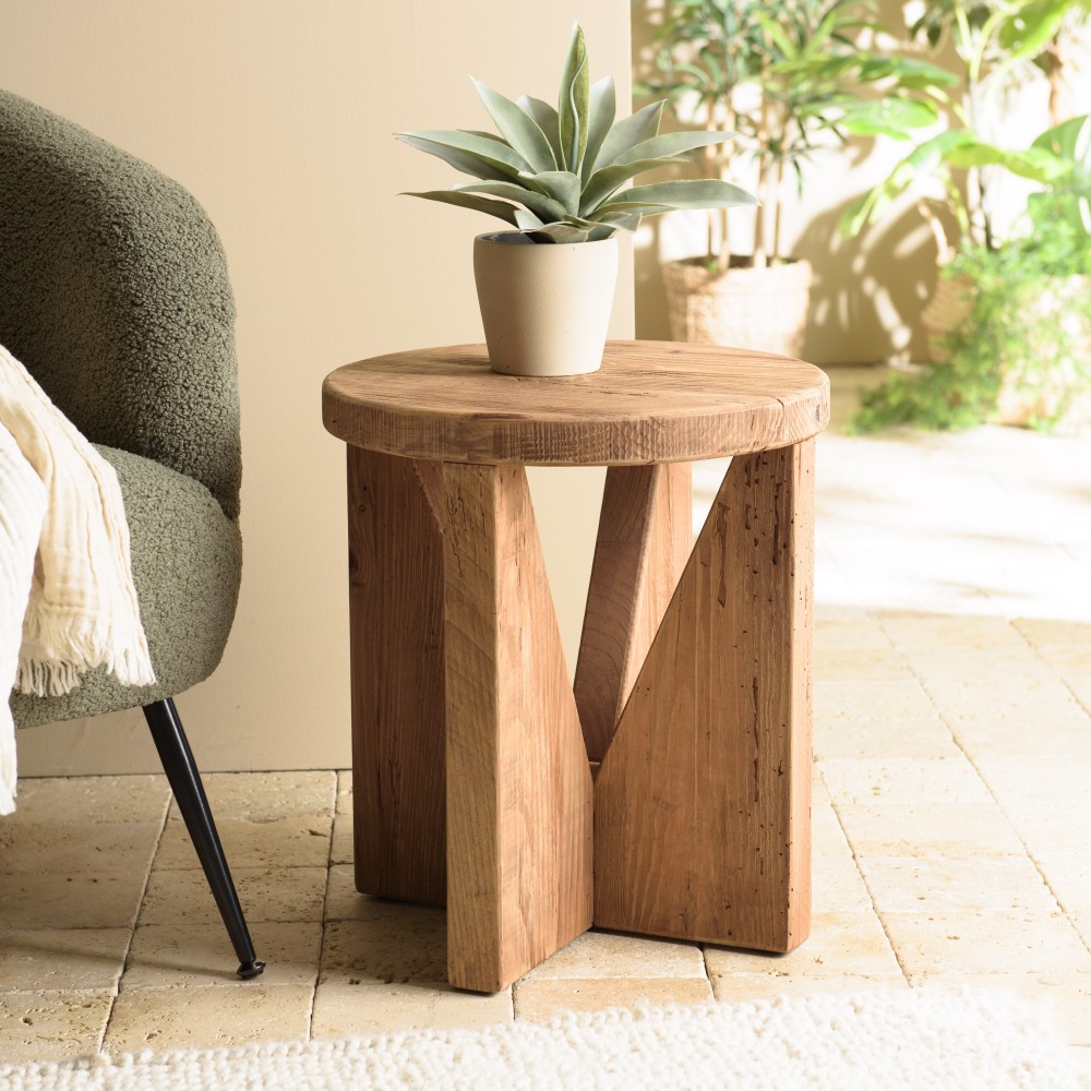 Tabouret rond 40x40cm bois Pin recyclé SANDY
