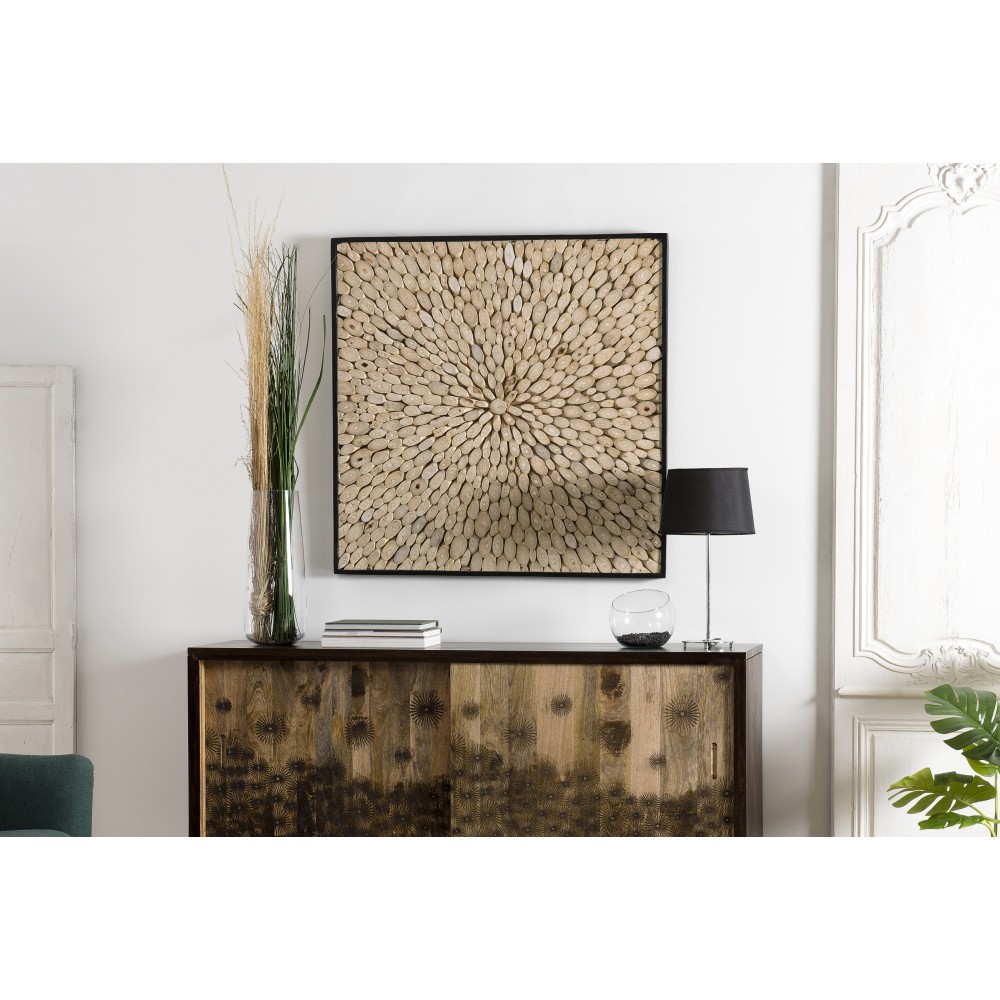 Décoration murale100x100cm bois branches Teck nature | Collection Sam