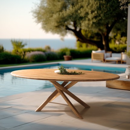 Table de jardin ovale 240x120cm en bois de teck recyclé