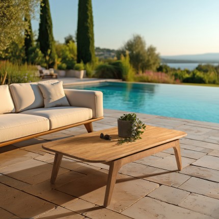Table basse de jardin 130x70cm en bois de teck recyclé | Macabane