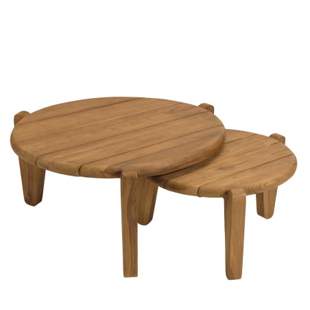 Set van 2 ronde tuinsalontafels gerecycled teakhout