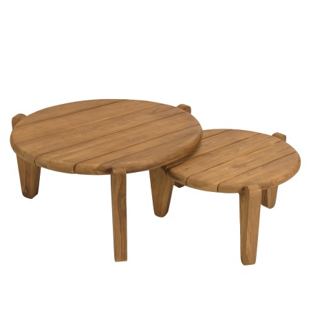 Set van 2 ronde tuinsalontafels gerecycled teakhout
