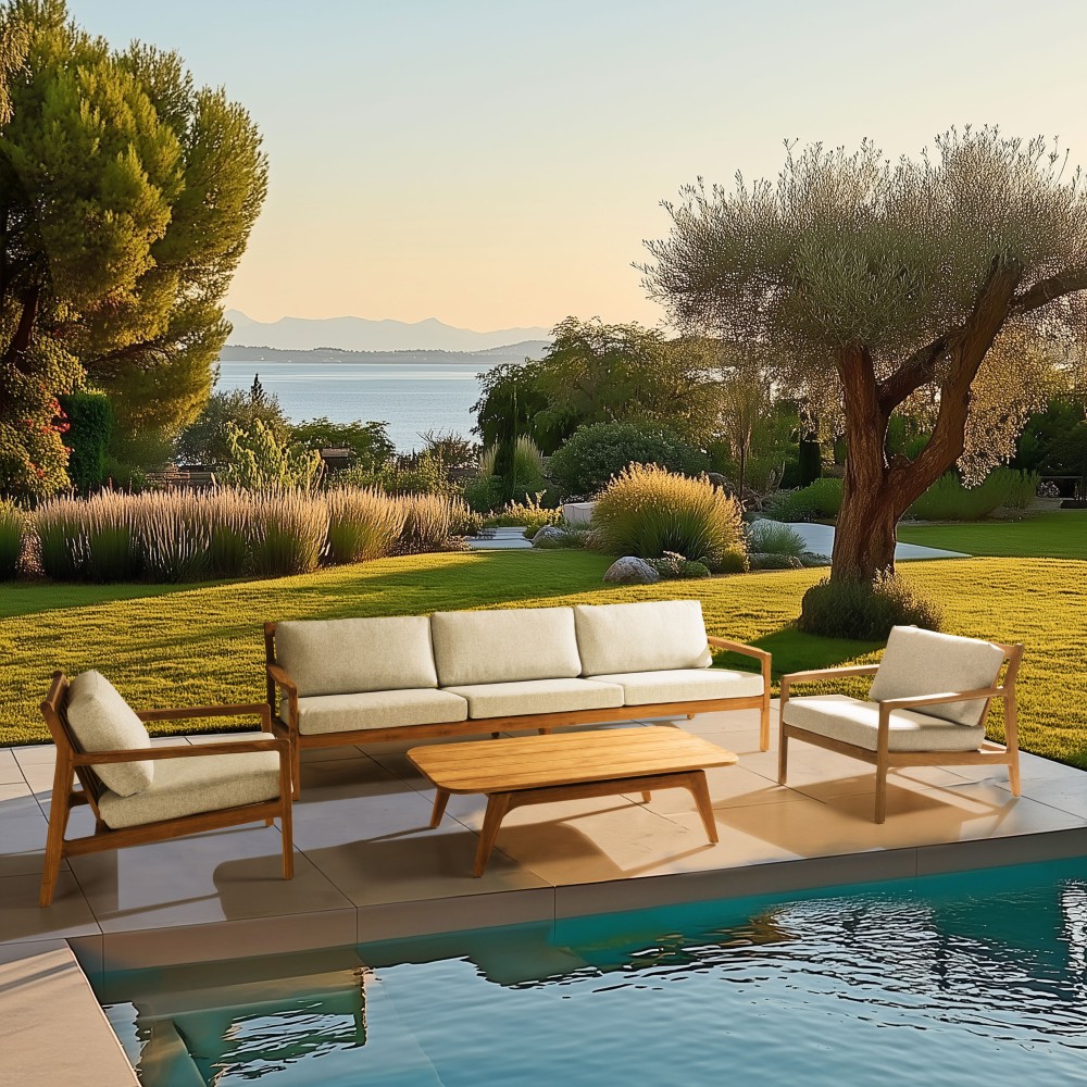 7-seater garden furniture set made from recycled teak | Macabane