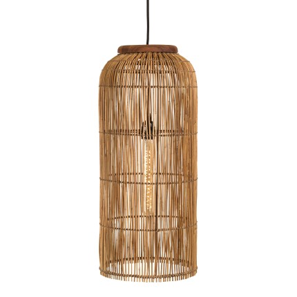 SIXTINE - 28x28cm pendant light in natural-coloured rattan and recycled teak