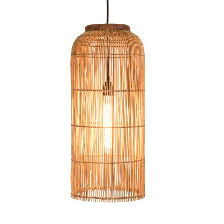 Suspension 28x28cm en rotin couleur naturelle et bois de teck recyclé | Macabane