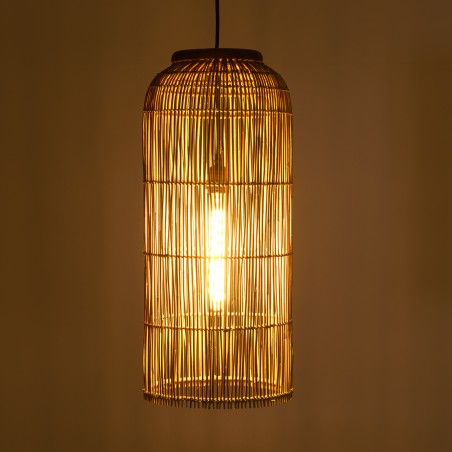 Suspension 28x28cm en rotin couleur naturelle et bois de teck recyclé | Macabane
