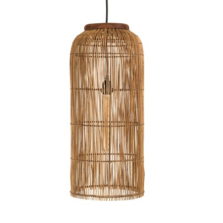 SIXTINE - 28x28cm pendant light in natural-coloured rattan and recycled teak