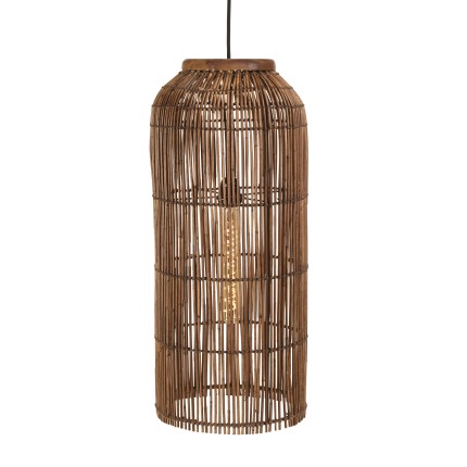 SIXTINE - 28x28cm pendant light in brown rattan and recycled teak 