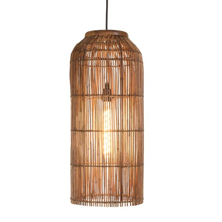 Suspension 28x28cm en rotin couleur marron et bois de teck recyclé | Macabane