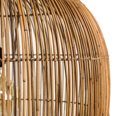 Suspension 59x59cm en rotin couleur naturelle et bois de teck recyclé