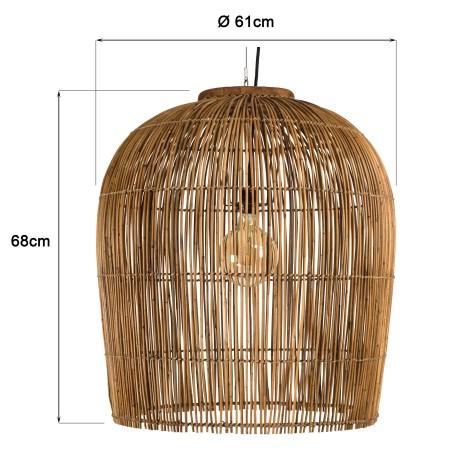 SIXTINE - 59x59cm pendant light in natural-coloured rattan and recycled teak