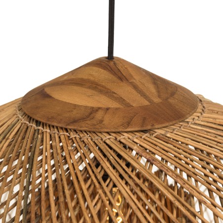 Suspension 80x80cm en rotin couleur naturelle et bois de teck recyclé | Macabane